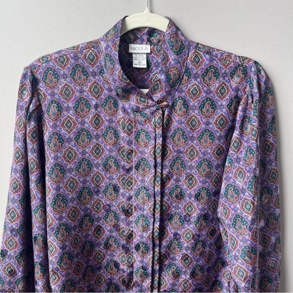 Vintage Blouse Women's Large Lavender Purple Paisley Mod Retro Office Secretary - Picture 4 of 12